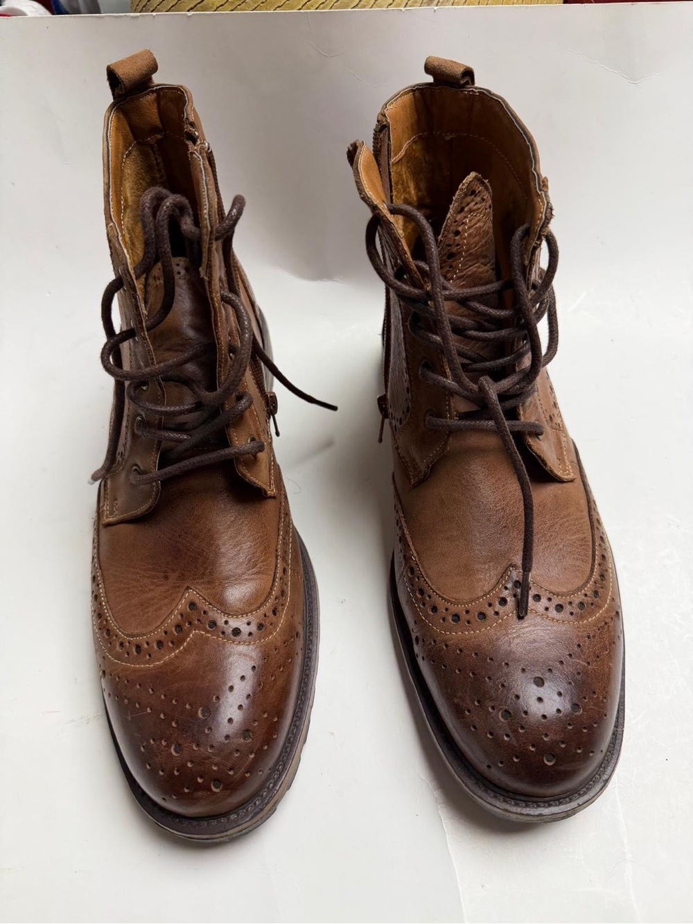 Steve Madden Men's Brown Wingtip Leather Lace-Up Boots